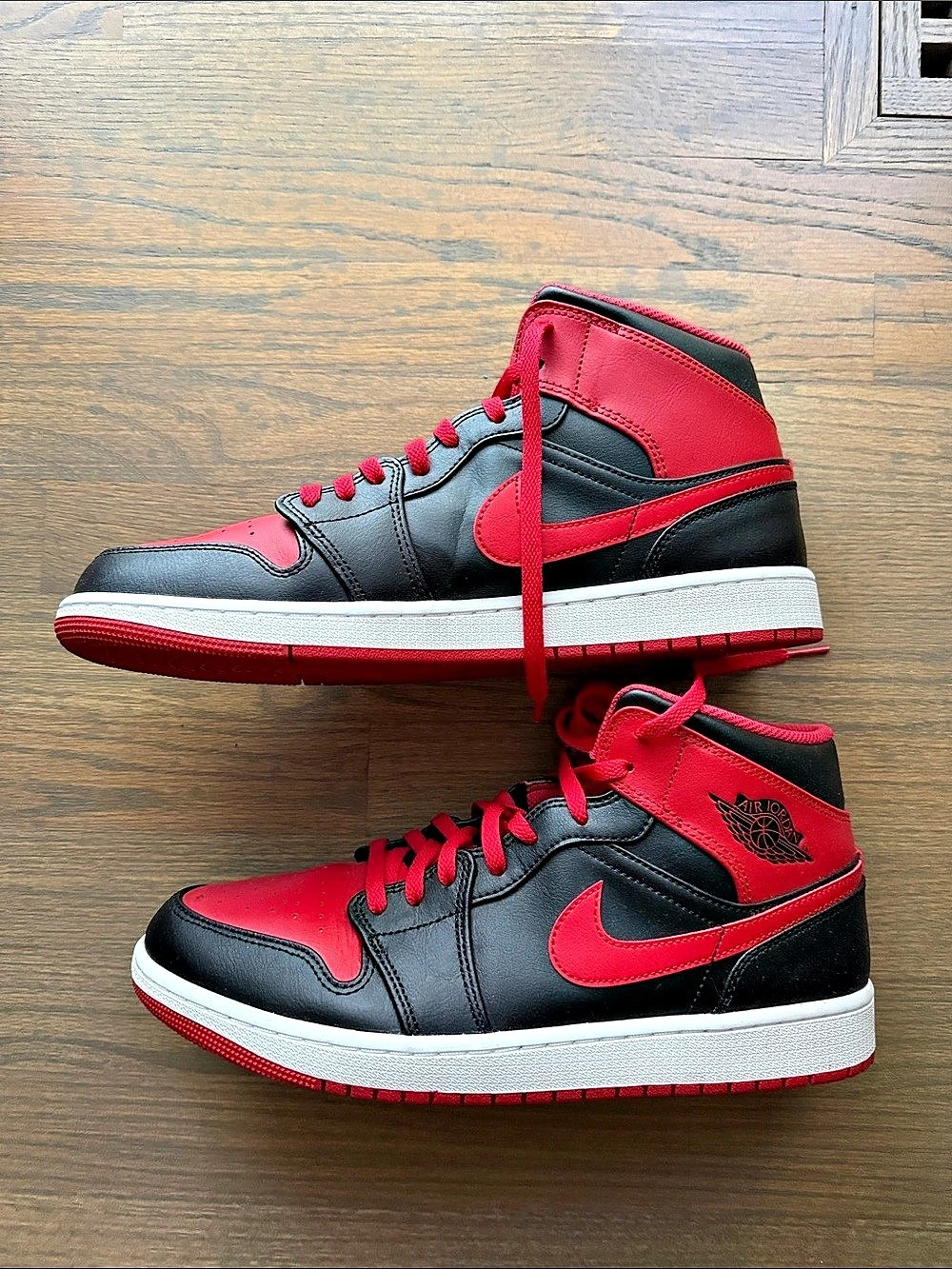 Jordan Air Jordan 1 Mid Sneakers Black & Red US 12 Like New - Picture 3 of 6